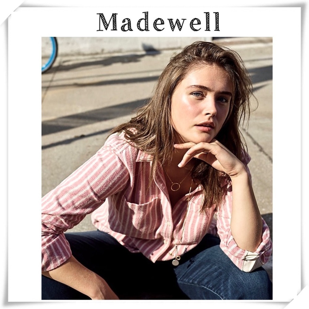 MADEWELL Flannel Classic Ex-Boyfriend Shirt in Craig Stripe Pink Style H2414